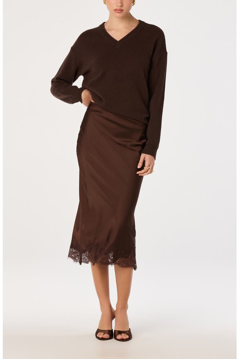 Blossom Lace Hem Midi Skirt, Alternate, color, BROWN
