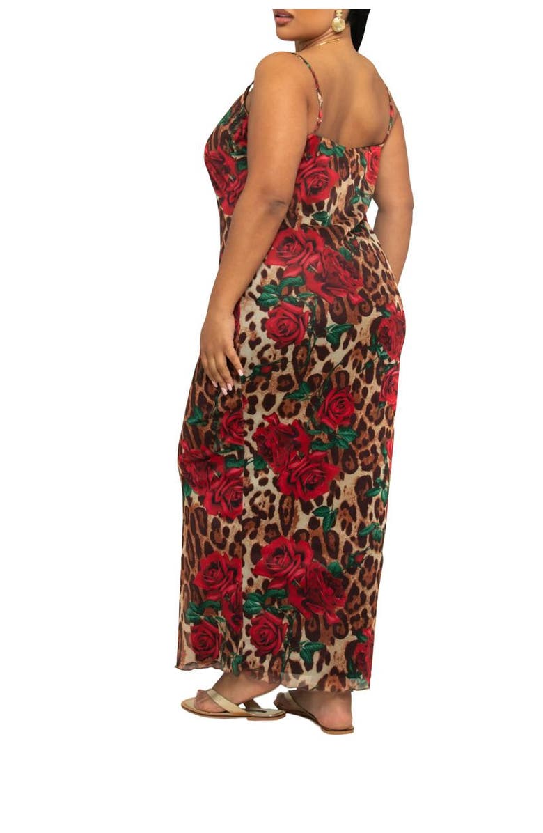 FASHION-SZN CURVE Leopard Print And Floral Mesh Maxi Dress, Alternate, color, Brown