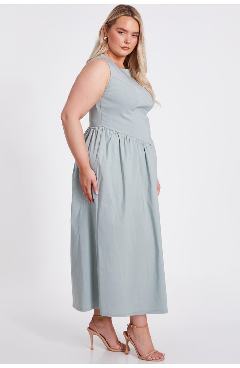 QUIZ Plus Size Bengaline Drop Waist Maxi Dress, Alternate, color, Sage