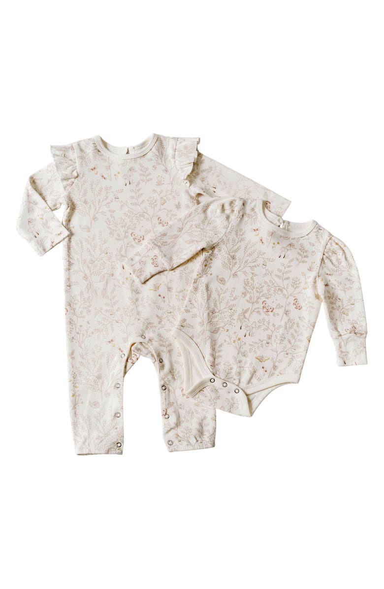 Pehr Secret Garden Puff Sleeve Organic Cotton Romper, Alternate, color, 