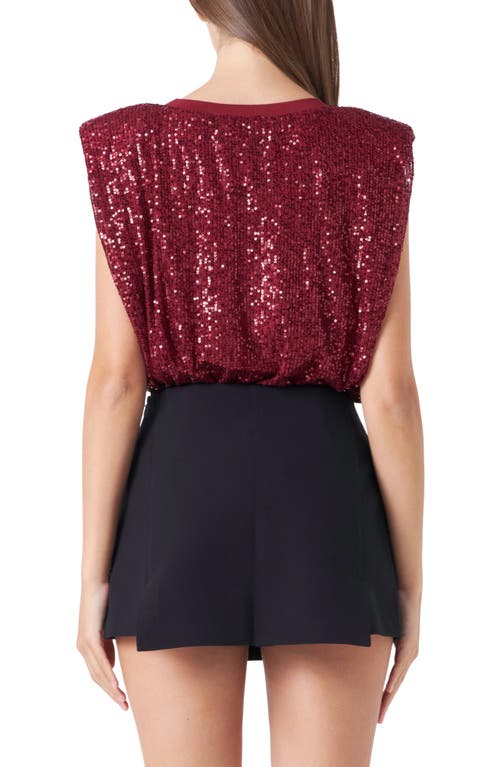 Shop Endless Rose Sequin Shoulder Pad Top In Bordeaux