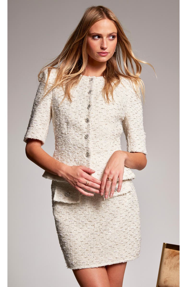 Generation Love Tashi Crystal Embellished Tweed Jacket, Alternate, color, Cream