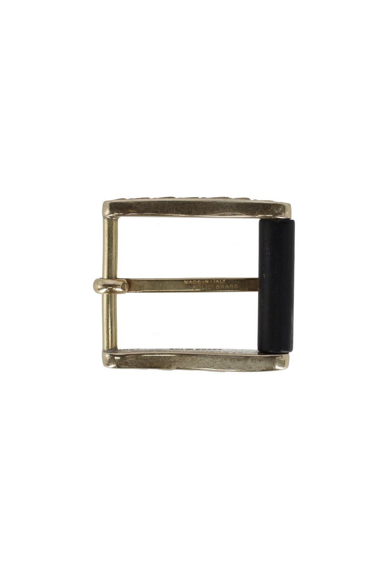 35mm Italian Side Detailed Solid Brass with Black Stag Horn Roller Harness Belt Buckle, Alternate, color, Polished Brass