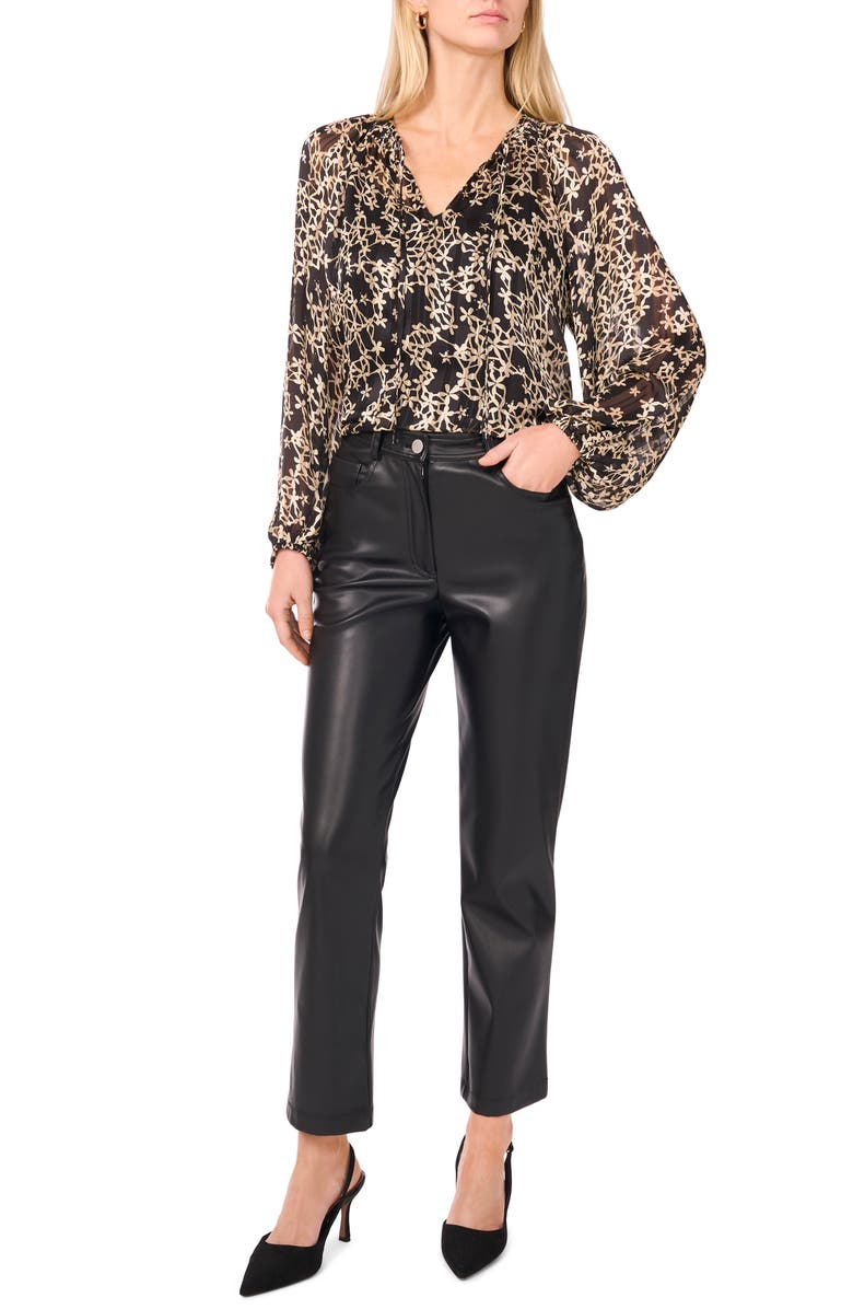 Vince Camuto Floral Metallic Stripe Satin Top, Alternate, color, Rich Black