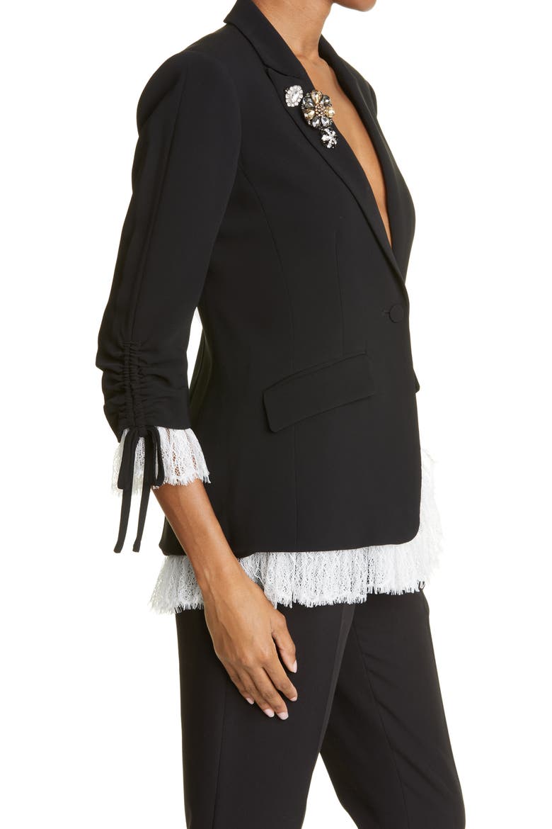 Roxie Lace Trim Blazer, Alternate, color, BLACK/ IVORY