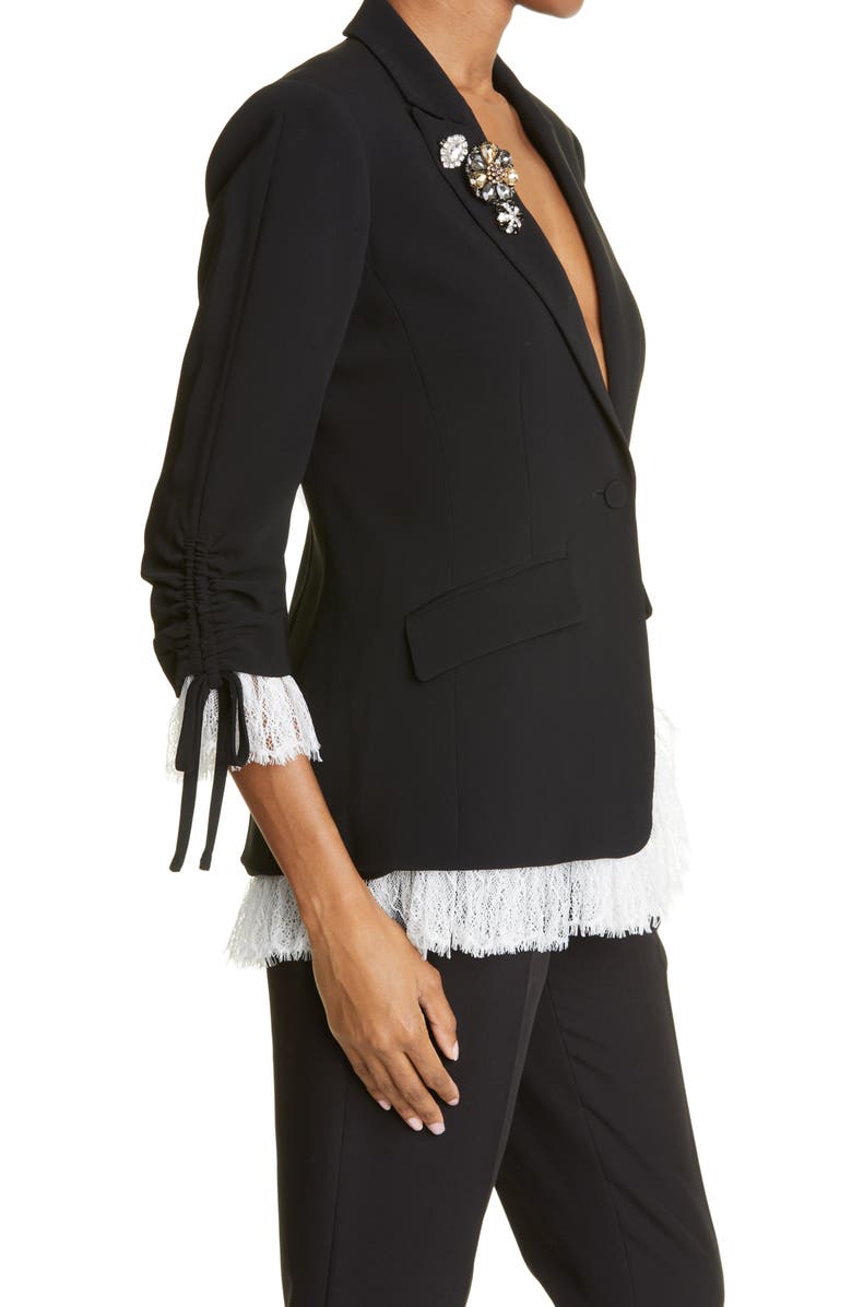 Cinq à Sept Roxie Lace Trim Blazer, Alternate, color, Black/ Ivory