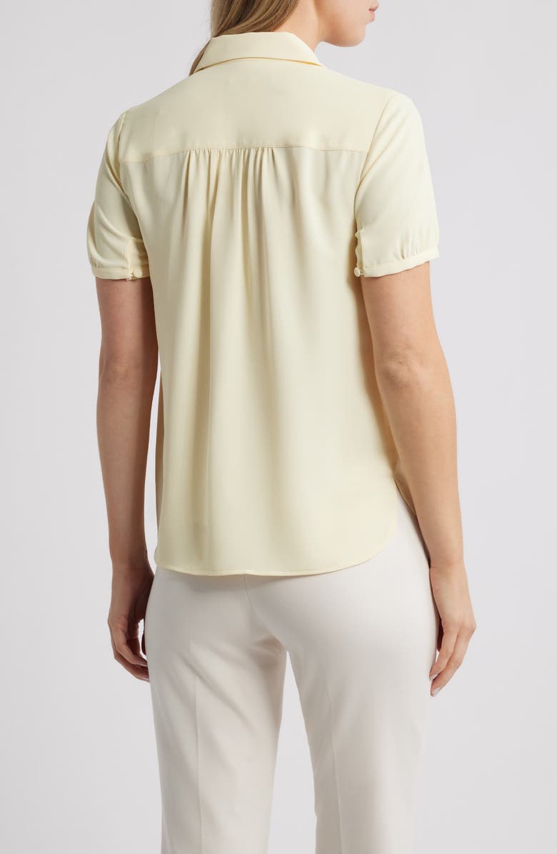 Anne Klein Shirred Short Sleeve Button-Up Shirt, Alternate, color, Whisper Yellow