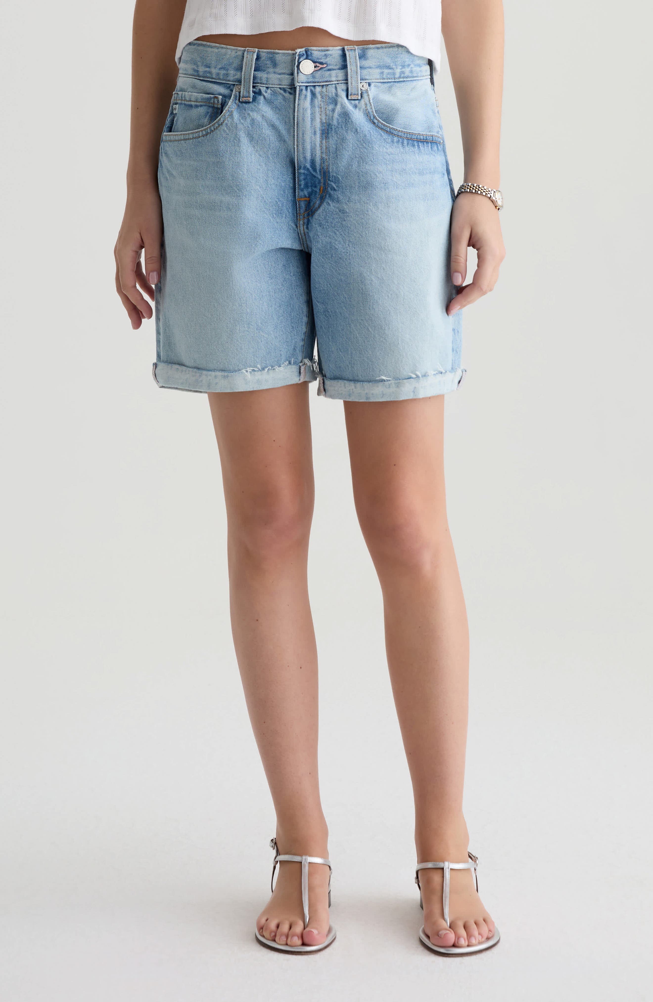 AG Ex-Boyfriend Mid Thigh Denim Cutoff Shorts in Soft Focus at Nordstrom, Size 28