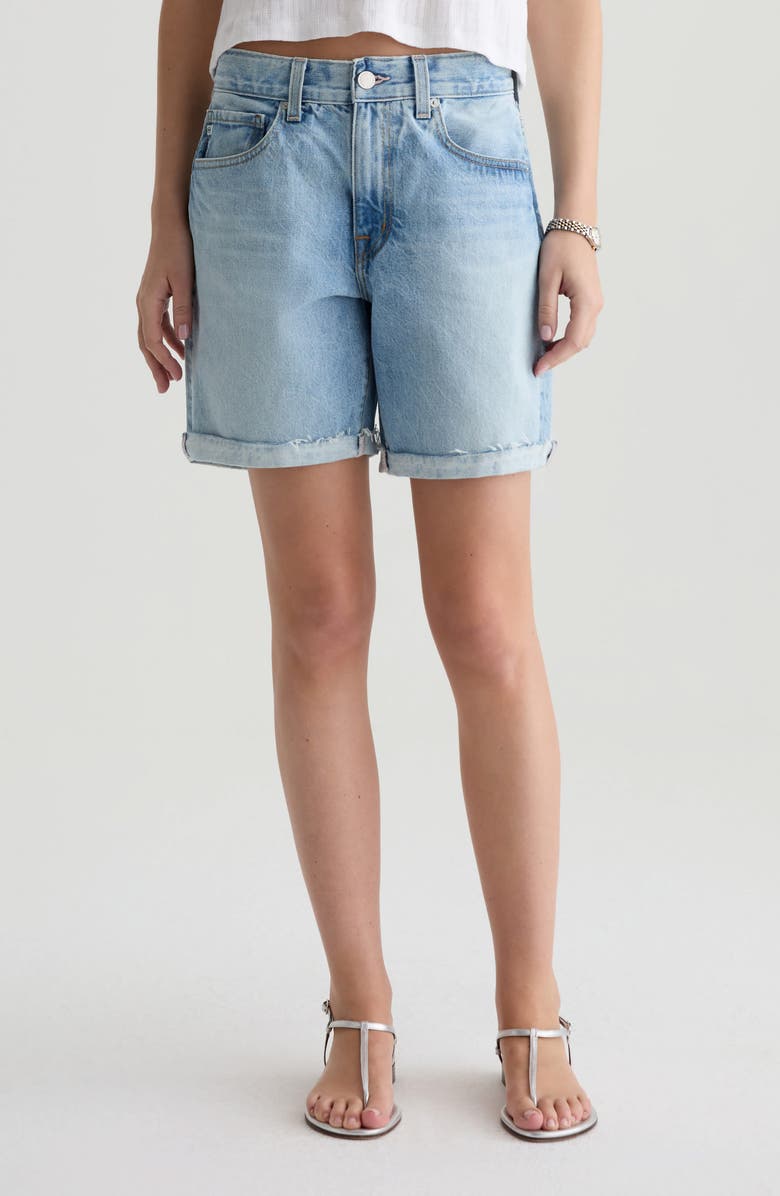 AG Ex-Boyfriend Mid Thigh Denim Cutoff Shorts, Main, color, Soft Focus