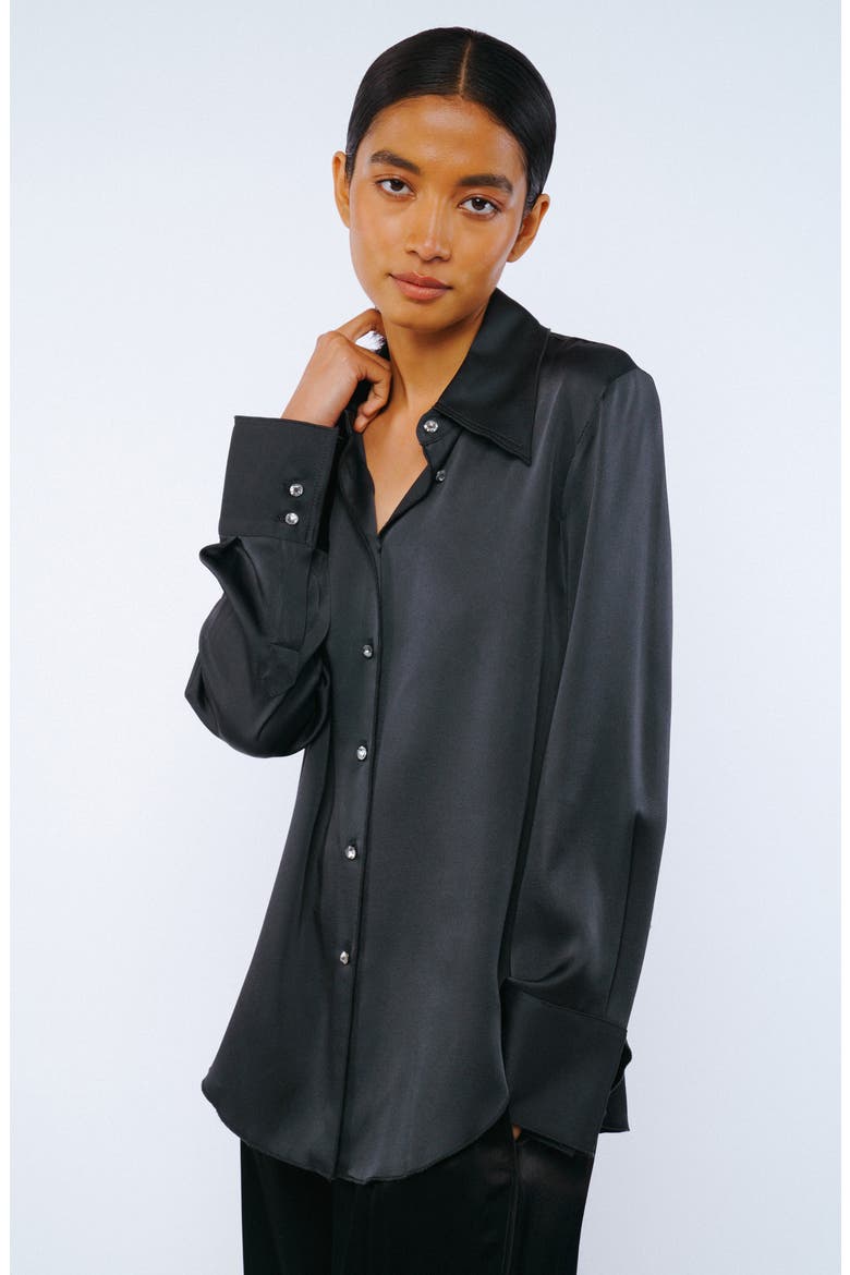 Sabrina Satin Button-Up Shirt, Alternate, color, CHARCOAL