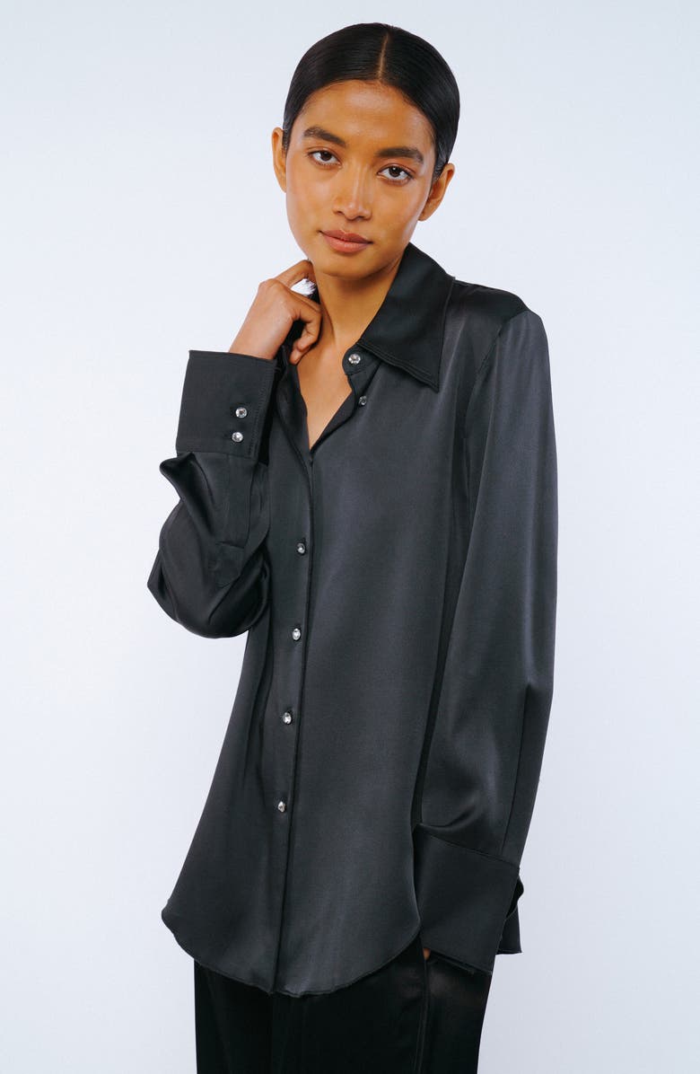 CIEBON Sabrina Satin Button-Up Shirt, Alternate, color, Charcoal