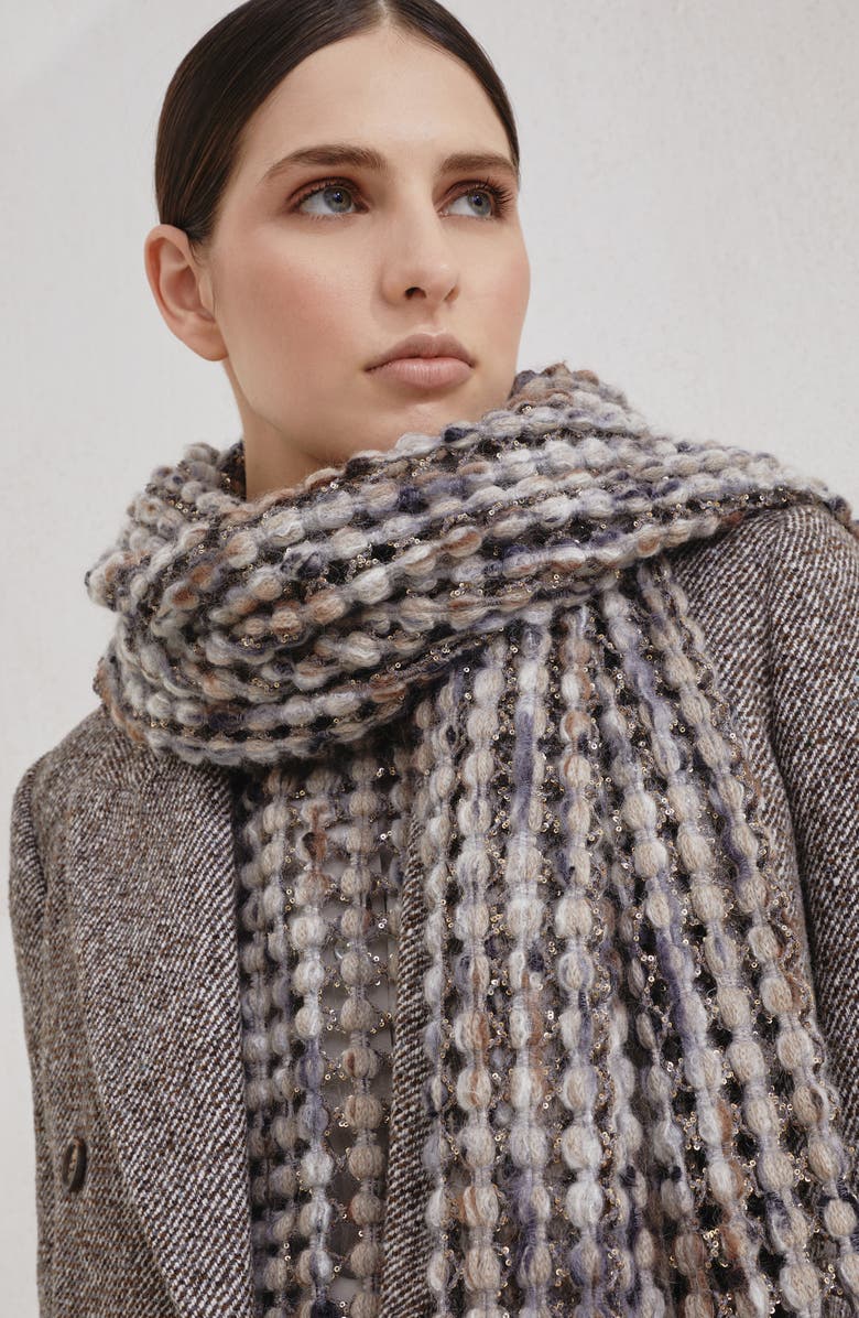 Brunello Cucinelli Balloon Net knit scarf, Alternate, color, Anthracite