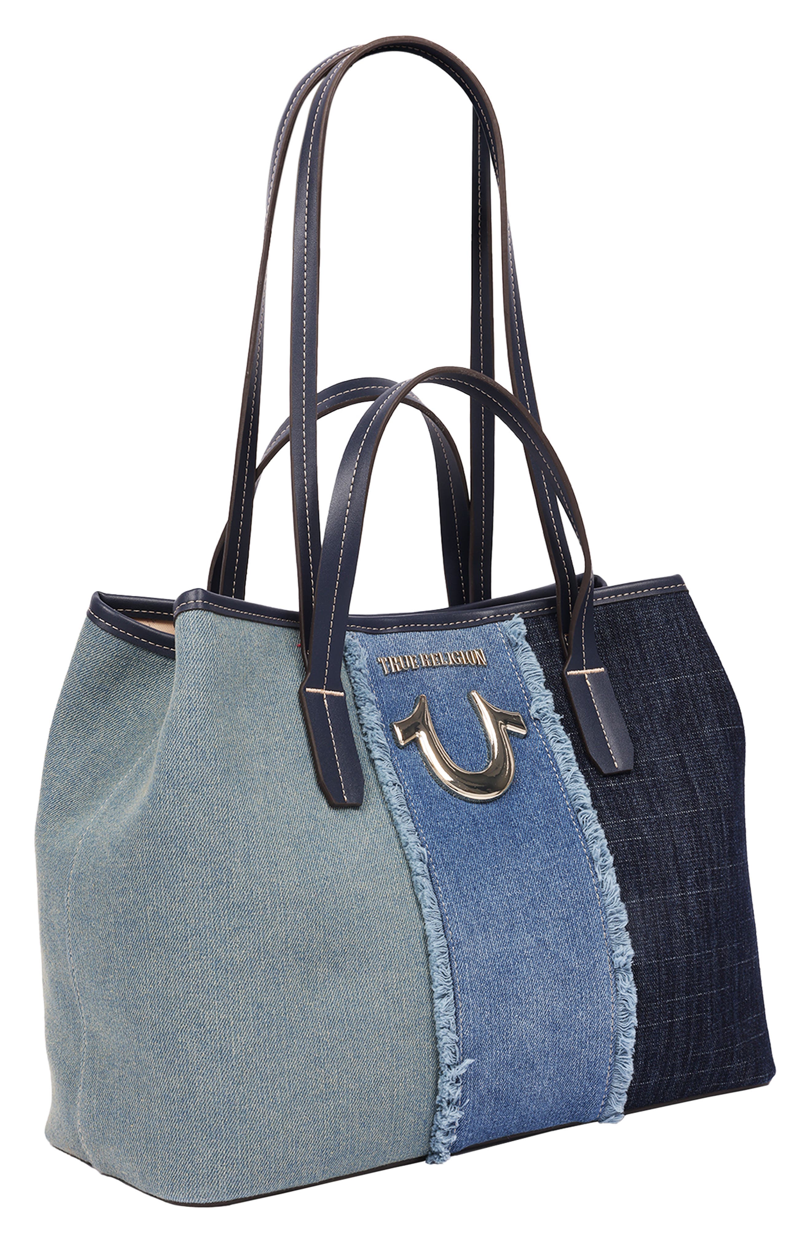 Frayed Denim Horseshoe Tote, Alternate, color, MULTI