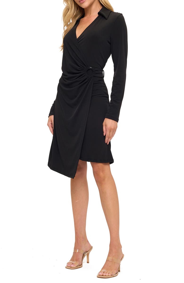 O.L. Surplice Side Tie Midi Dress, Alternate, color, Black