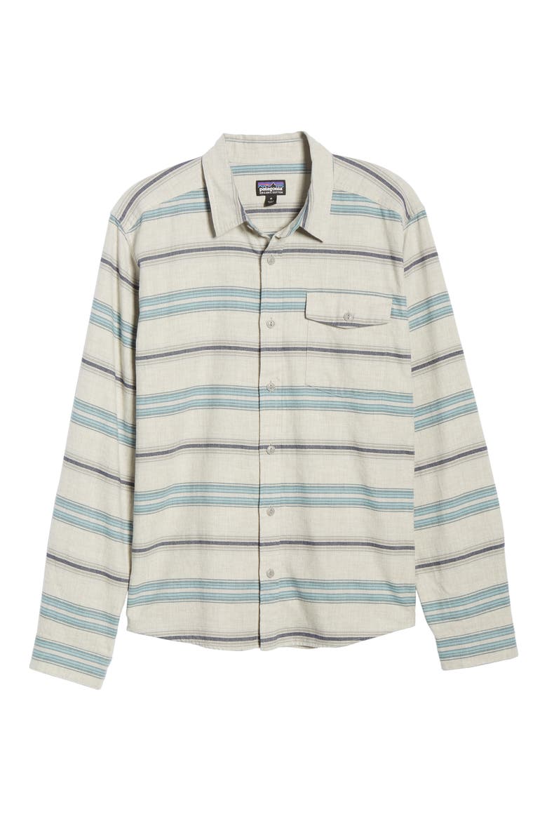Regular Fit Organic Cotton Flannel Shirt, Alternate, color, TARKINE STRIPE DRIFTER GREY