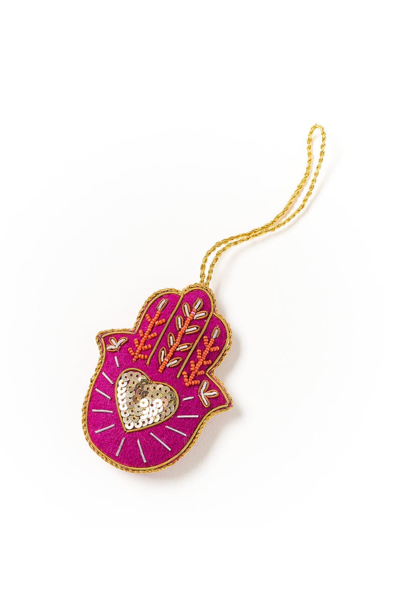 Larissa Plush Hamsa Felt Ornament - Handmade, Embroidered, Main, color, Red