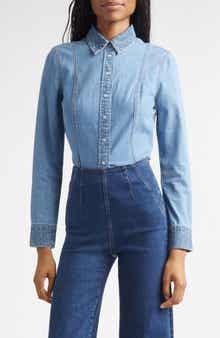 Veronica Beard Eddie Rhinestone Trim Denim Top