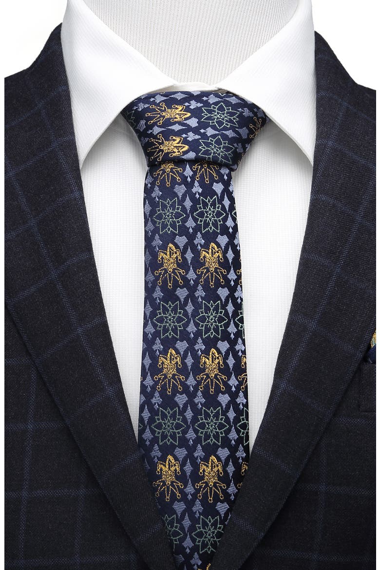Joker Print Silk Tie, Alternate, color, BLUE