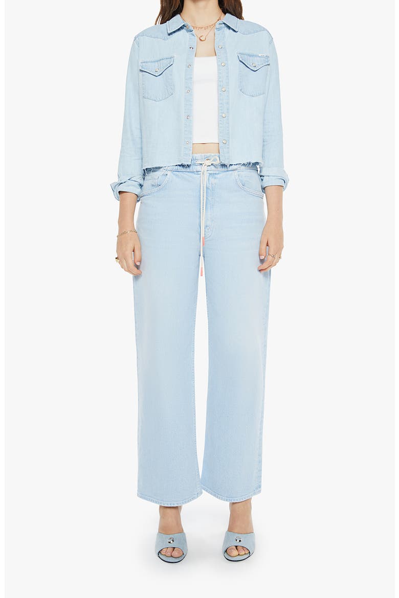The Super Exes Frayed Step Hem Crop Snap-Up Denim Shirt, Alternate, color, NO END IN SIGHT