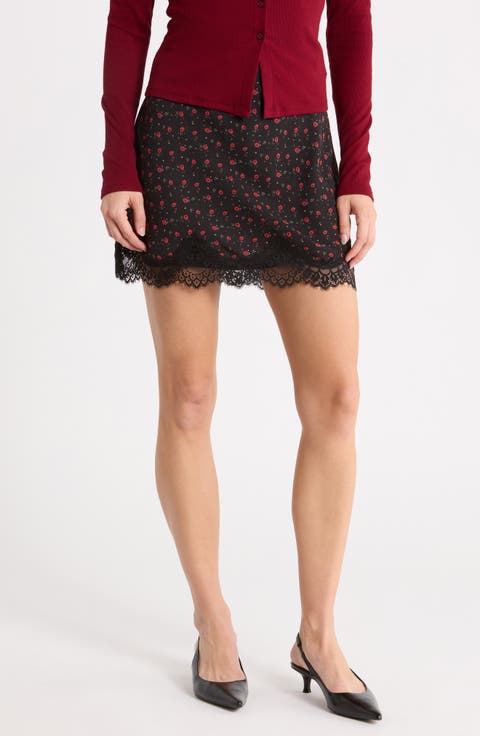 Floral Lace Trim Miniskirt