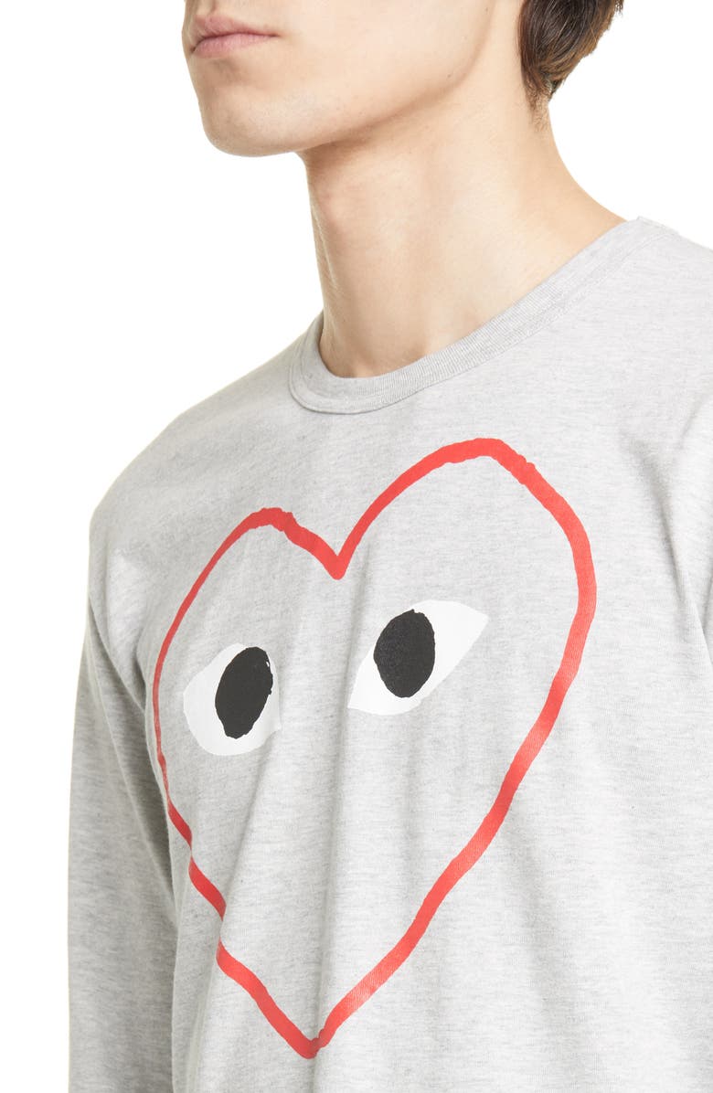 Comme des Garçons PLAY Outline Heart Graphic Tee, Alternate, color, Grey 1