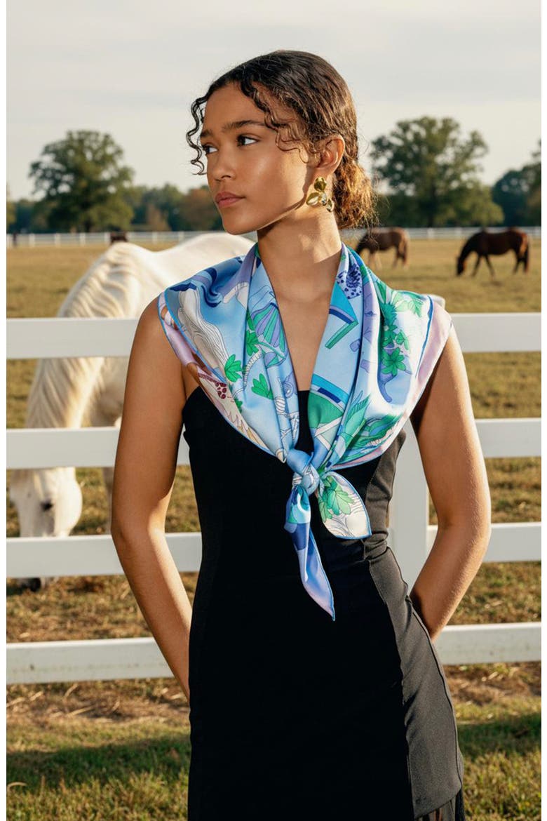 Double Sided Silk Scarf Jungle Party, Alternate, color, Blue
