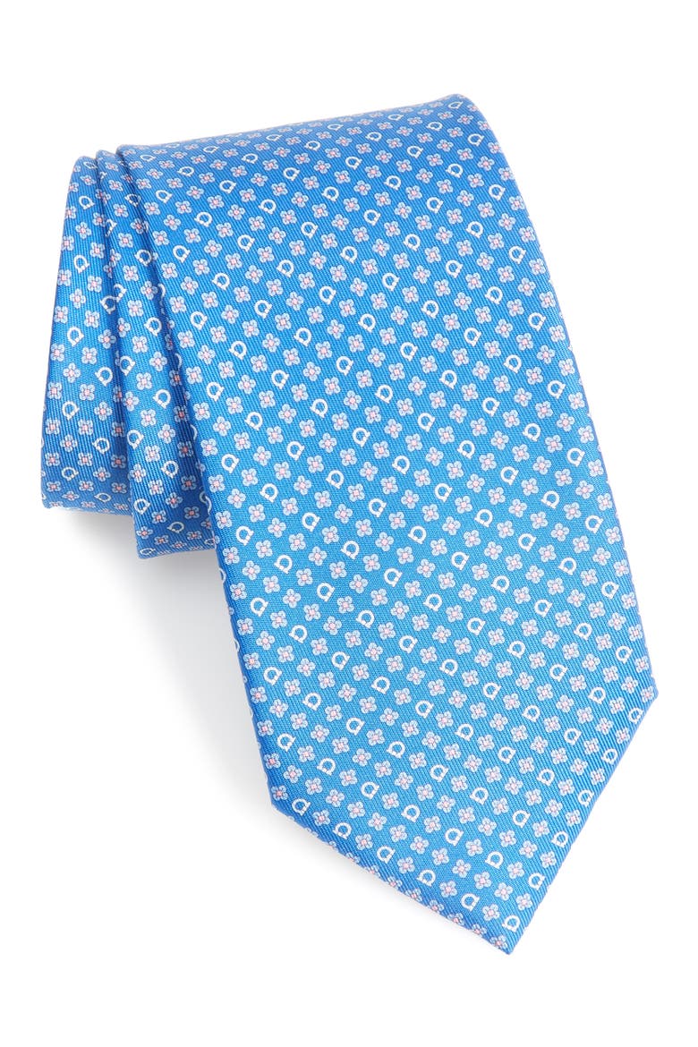 Salvatore Ferragamo Micro Geo Print Silk Tie, Main, color, LIGHT BLUE