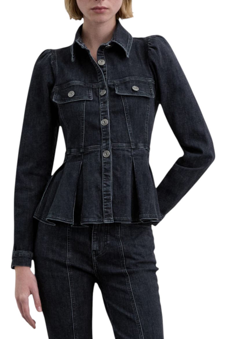 Puffed Sleeve Denim Shirt, Main, color, Darkgrey
