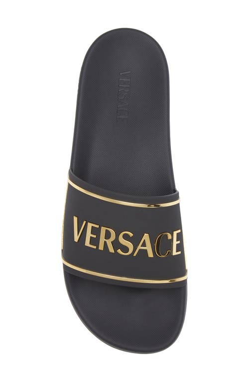 Versace Logo Pool Slide In Black Gold