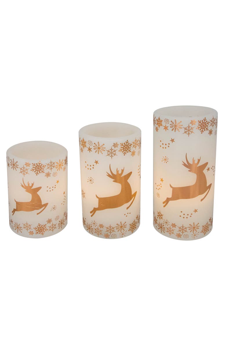 Northlight LED Reindeer Flameless Flickering Wax Pillar Christmas Candles - 6" - Set of 3, Alternate, color, White