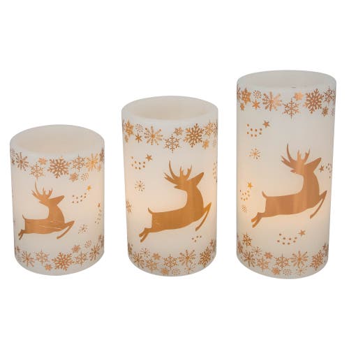 Northlight Led Reindeer Flameless Flickering Wax Pillar Christmas Candles In Neutral