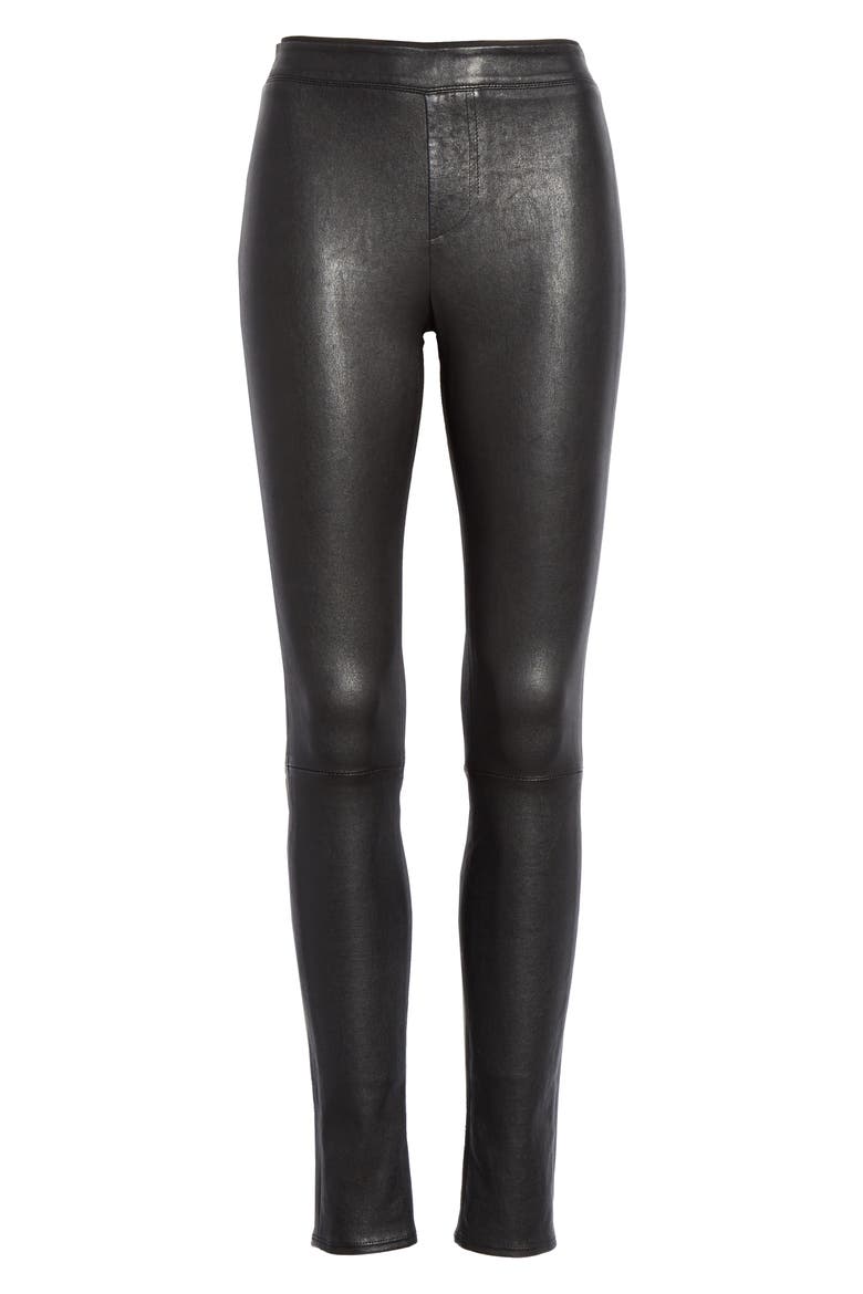 Stretch Lambskin Leather Leggings, Alternate, color, BLACK
