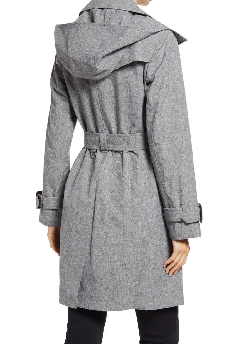 Double Breasted Hooded Raincoat, Alternate, color, CHARCOAL