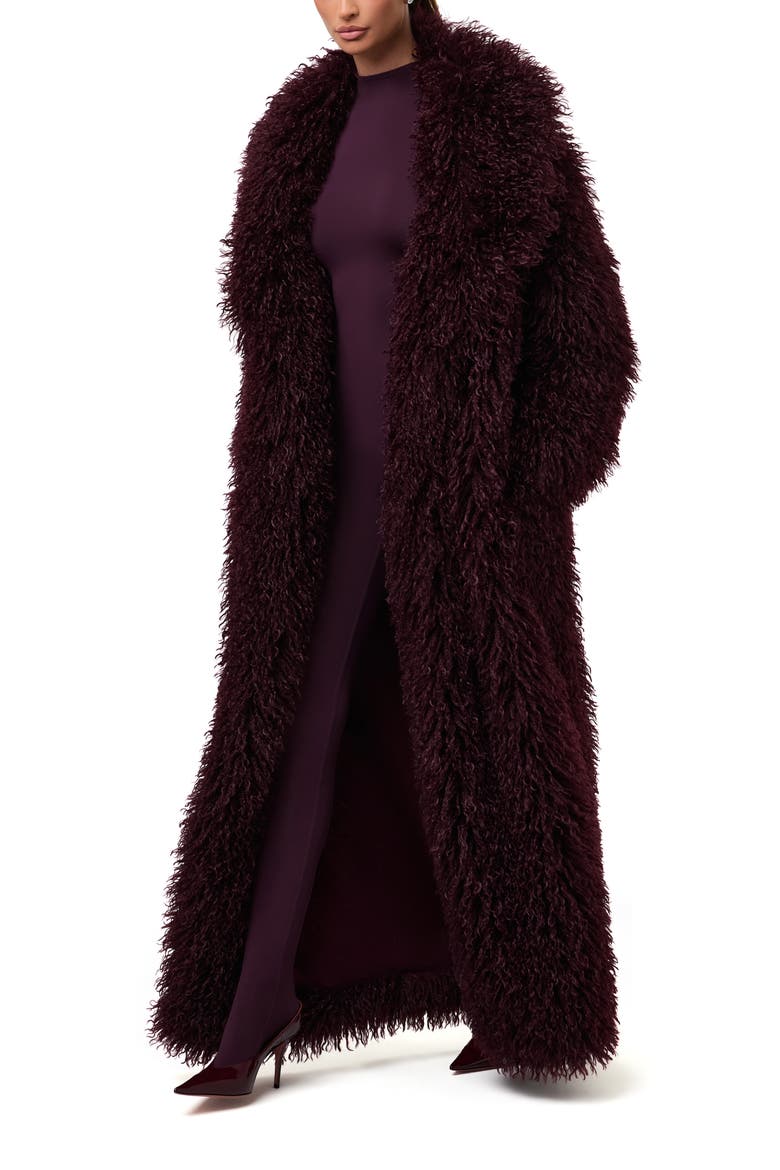 Faux Shearling Coat, Alternate, color, DARK PLUM