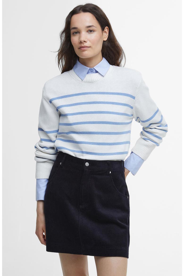 Emery Stripe Crop Cotton & Cashmere Sweater, Alternate, color, CLOUD/ BLUE SKY