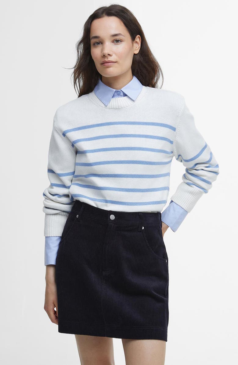 Barbour Emery Stripe Crop Cotton & Cashmere Sweater, Alternate, color, Cloud/ Blue Sky