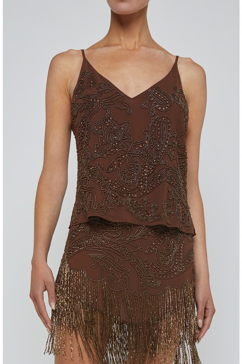 Kass Beaded Chiffon Camisole, Main, color, PINECONE