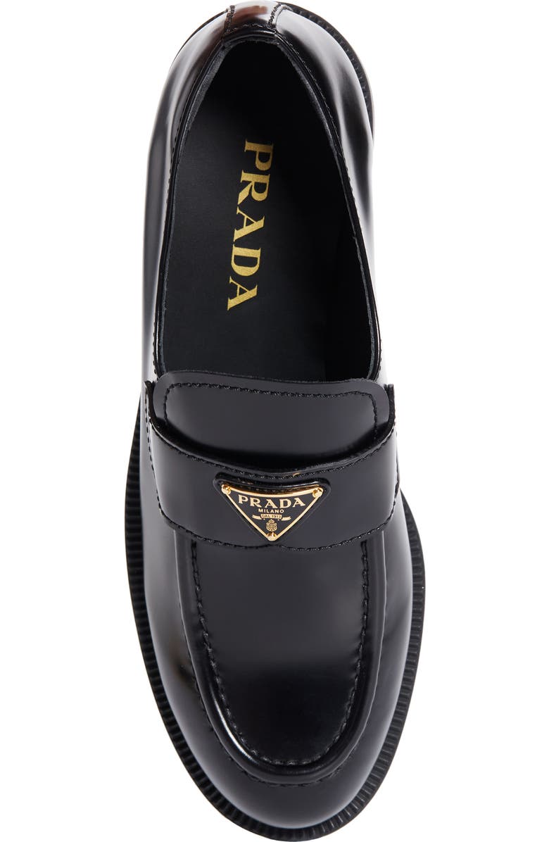 Prada Triangle Logo Patent Leather Loafer, Alternate, color, Nero