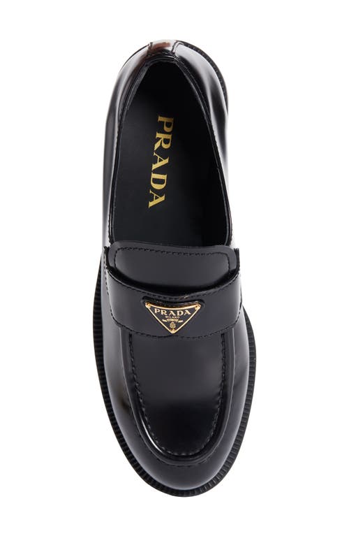 Prada Triangle Logo Patent Leather Loafer In Black
