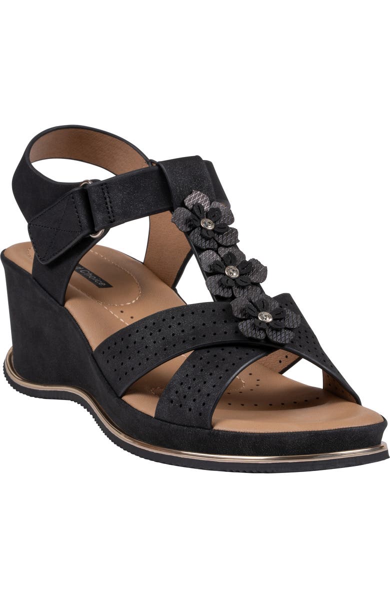 GOOD CHOICE NEW YORK Miko Wedge Sandal, Main, color, Black