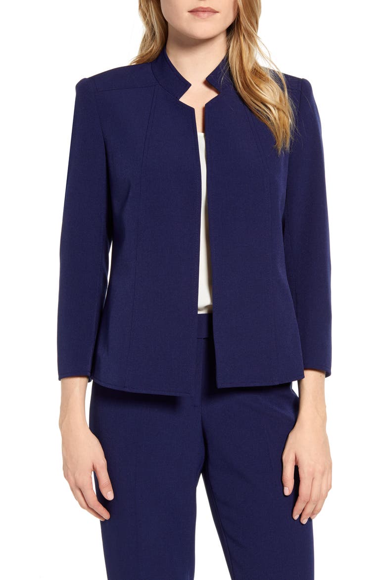 Stand Collar Crepe Jacket, Main, color, DISTANT MOUNTAIN