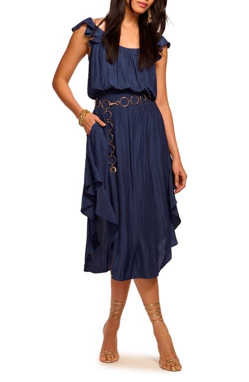 Ramy Brook Clementine Smocked Elastic Waist Midi Dress In Spring Navy