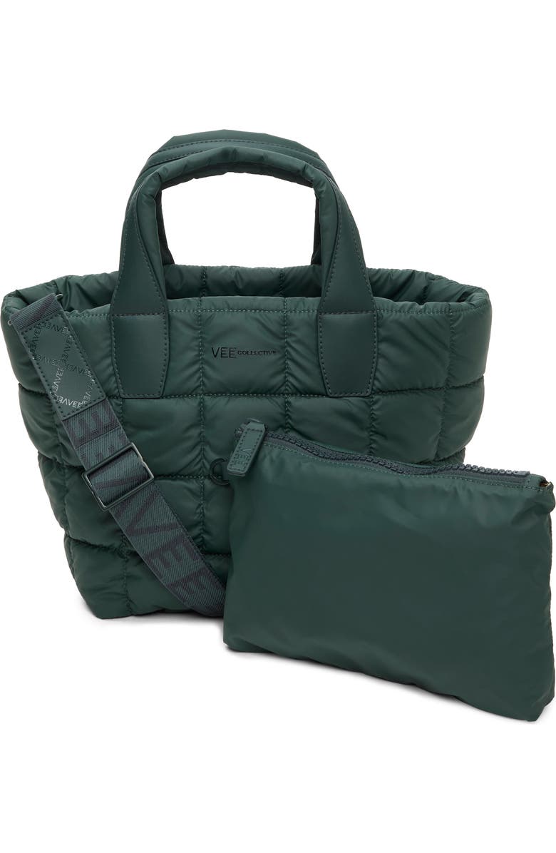 VeeCollective Small Porter Quilted Recycled Nylon Tote, Alternate, color, Bottle Green