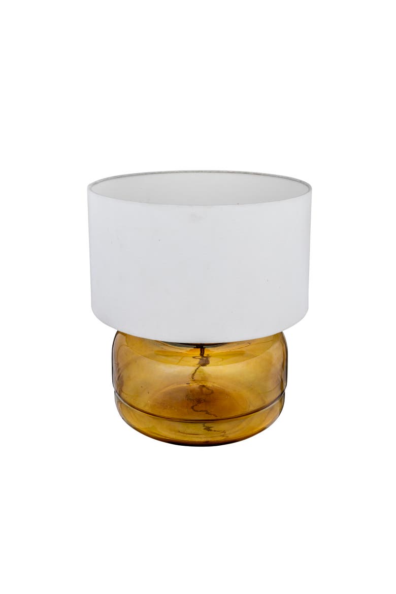 Amber Glass Table Lamp with White Cotton Shade, Main, color, White