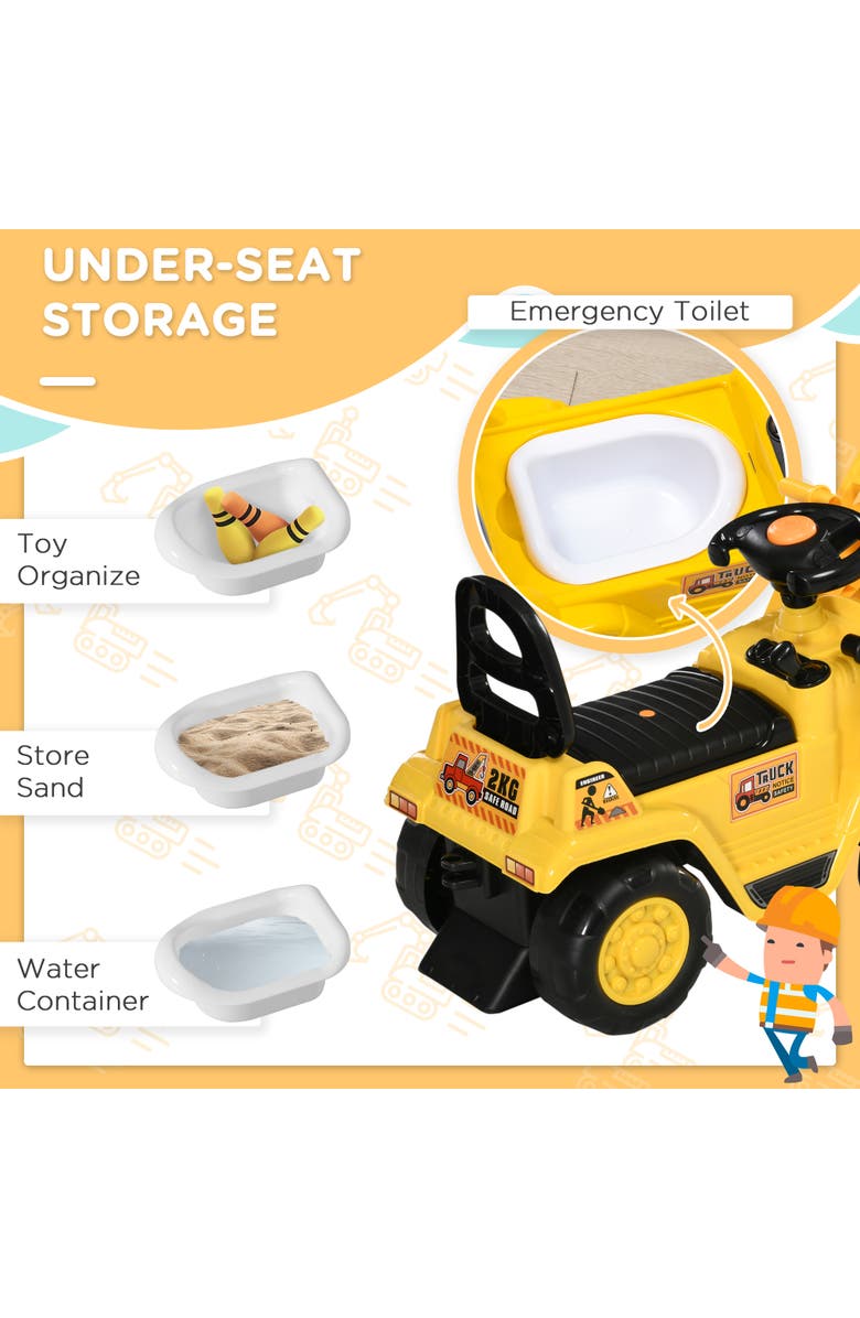 Aosom Kids Excavator Ride-on with Sound, Storage, Alternate, color, Yellow