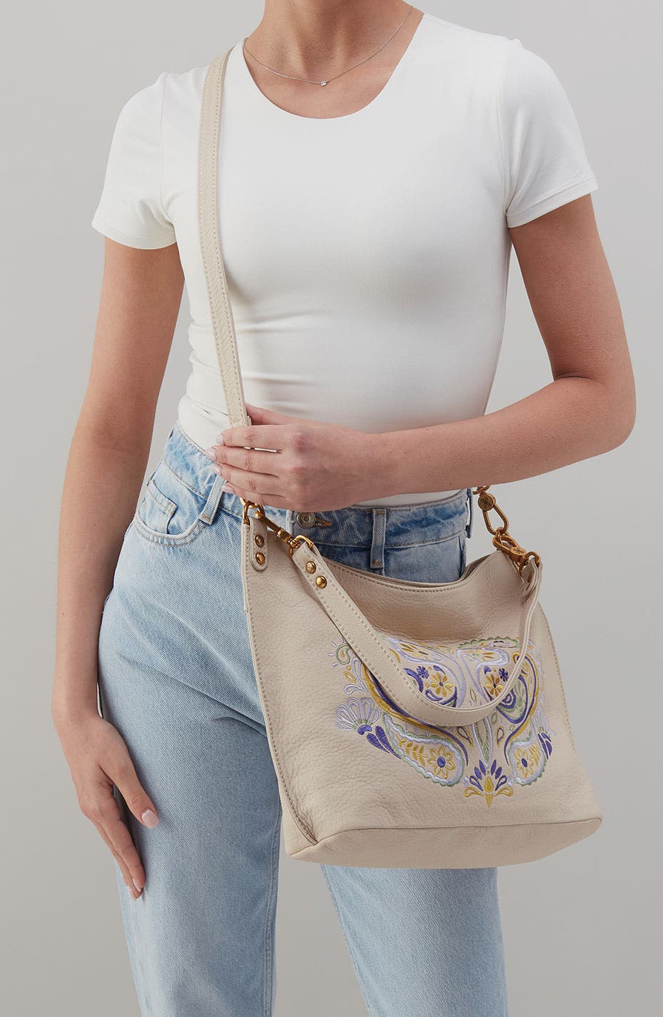 HOBO Pier Paisley Embroidery Leather Shoulder Bag, Alternate, color, 