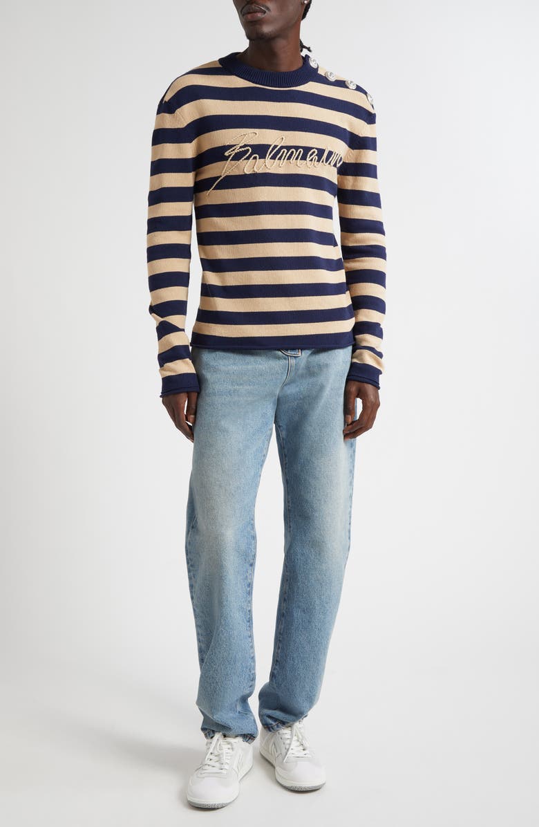 Balmain Regular Fit Straight Leg Jeans, Alternate, color, 6Aw Washed Blue Jean