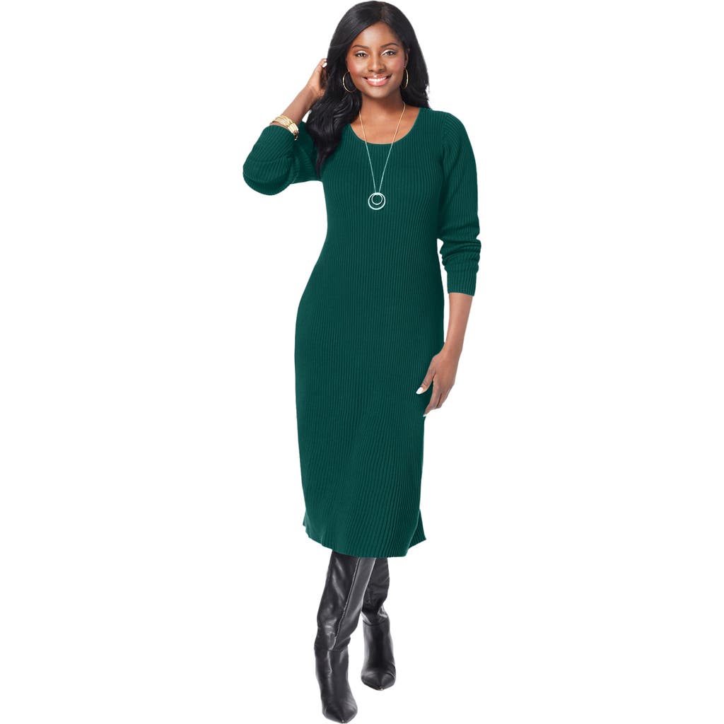 Jessica London Scoop-neck Sweater Dress In Green
