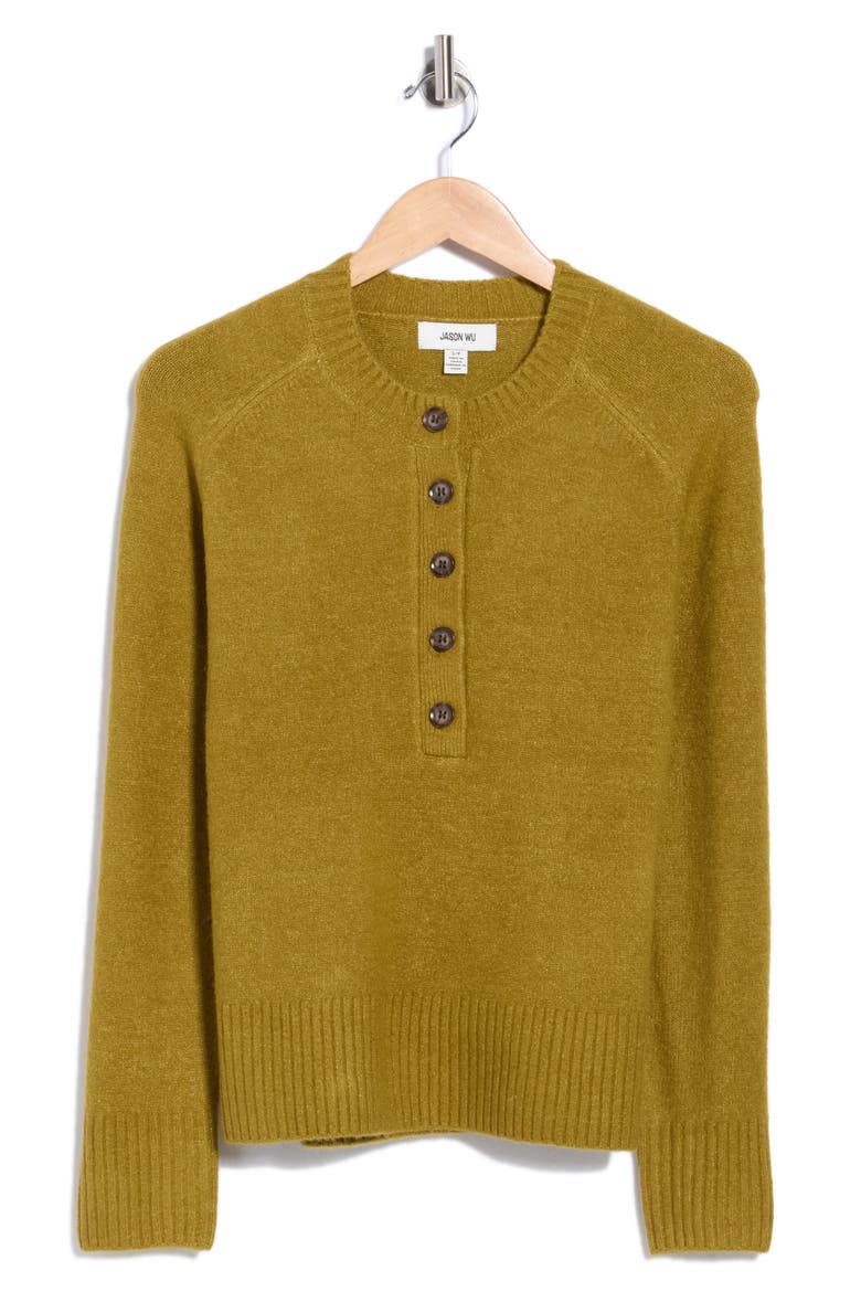 Crewneck Henley Sweater, Main, color, MOSS