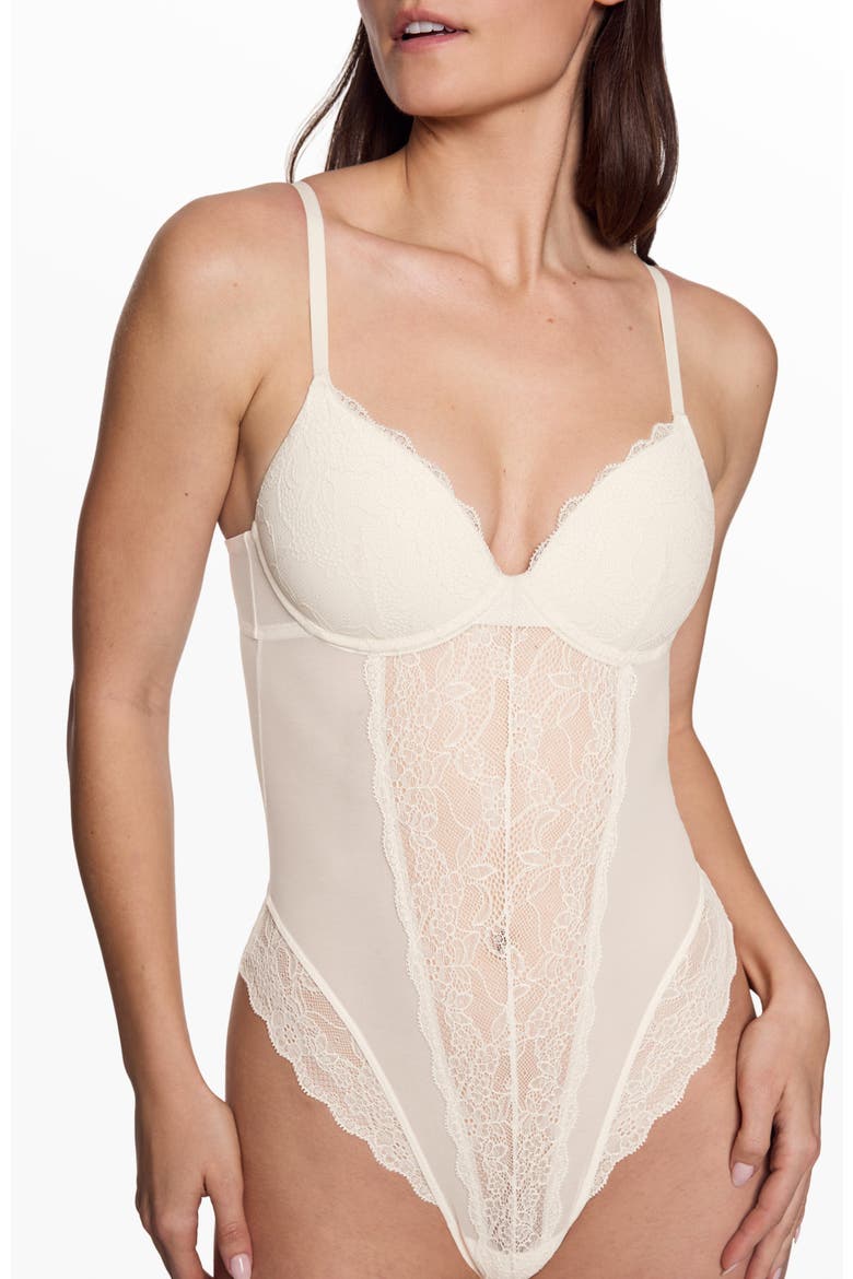 Lace Lift Up Teddy, Alternate, color, Ecru